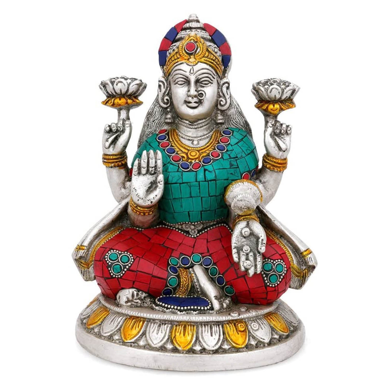 Brass Silver Finish Idol Of Goddess Laxmi Decorative Statue Lts112